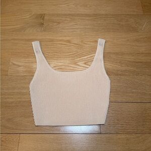 Babaton Beige Ribbed Crop Top